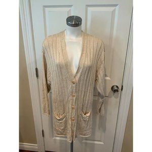 Escada Cream Open-Front Ribbed Knit Cardigan with Pockets